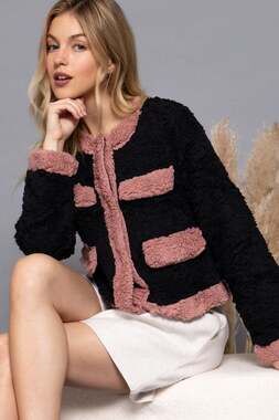Luxurious Long Sleeve Faux Teddy Fur Jacket with Pockets